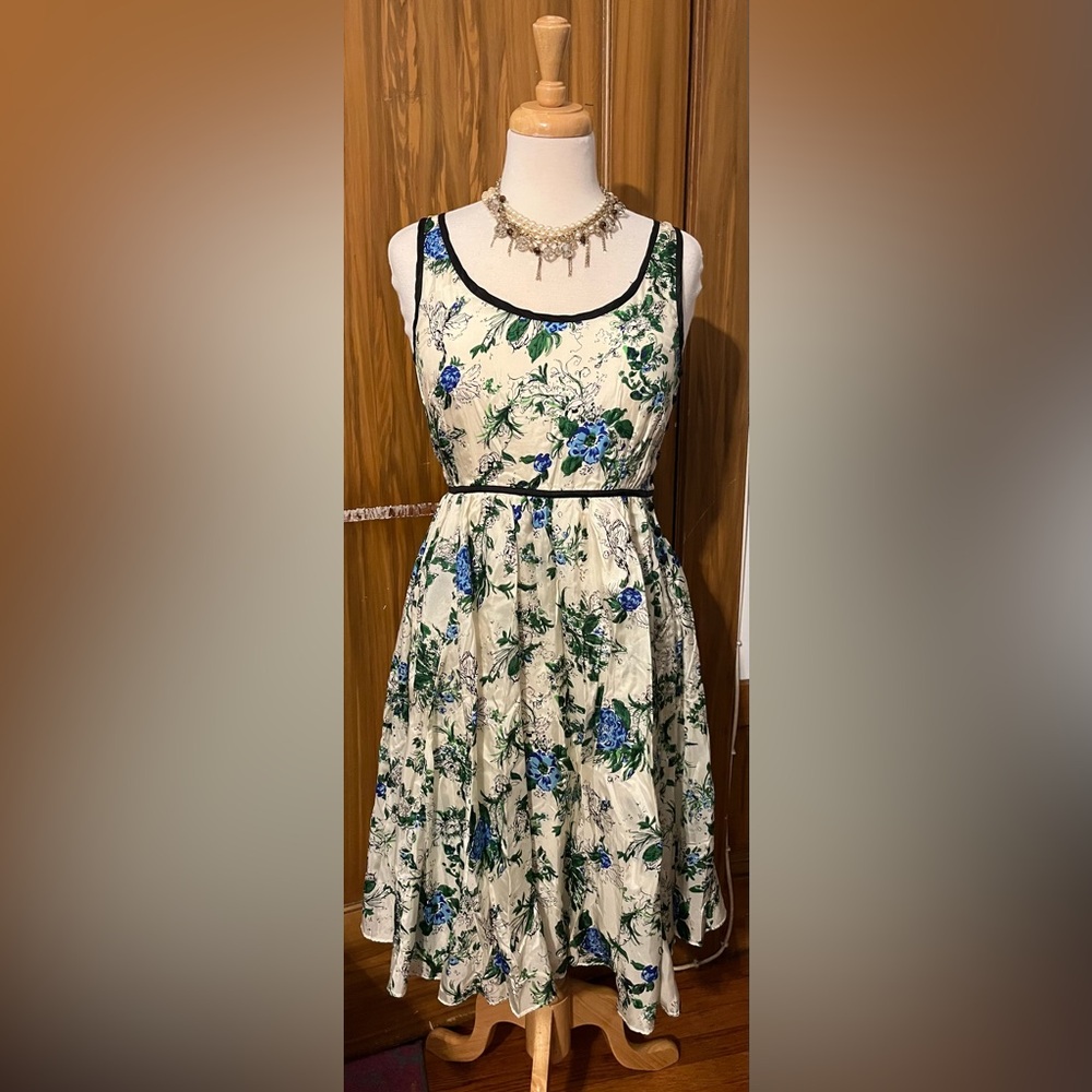 Odille Floral Dress with Green and Blue Accents